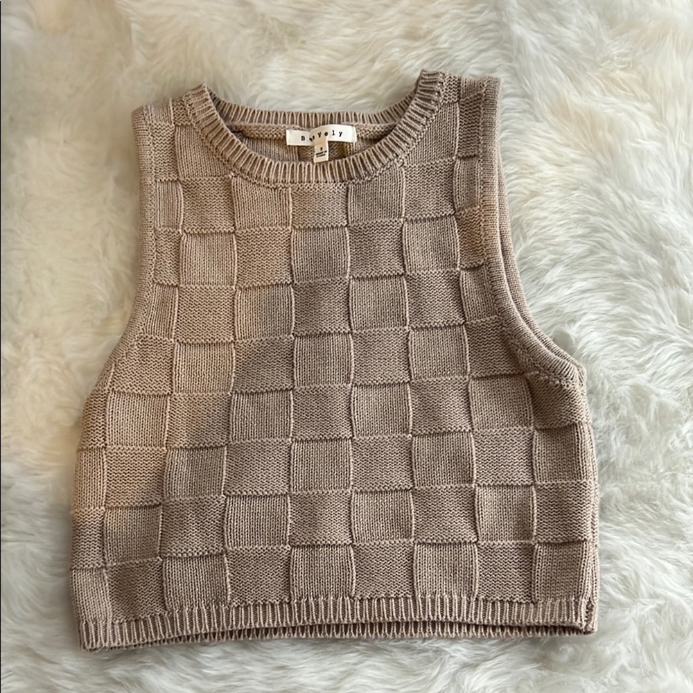 Tan Sleeveless Knit Sweater Vest